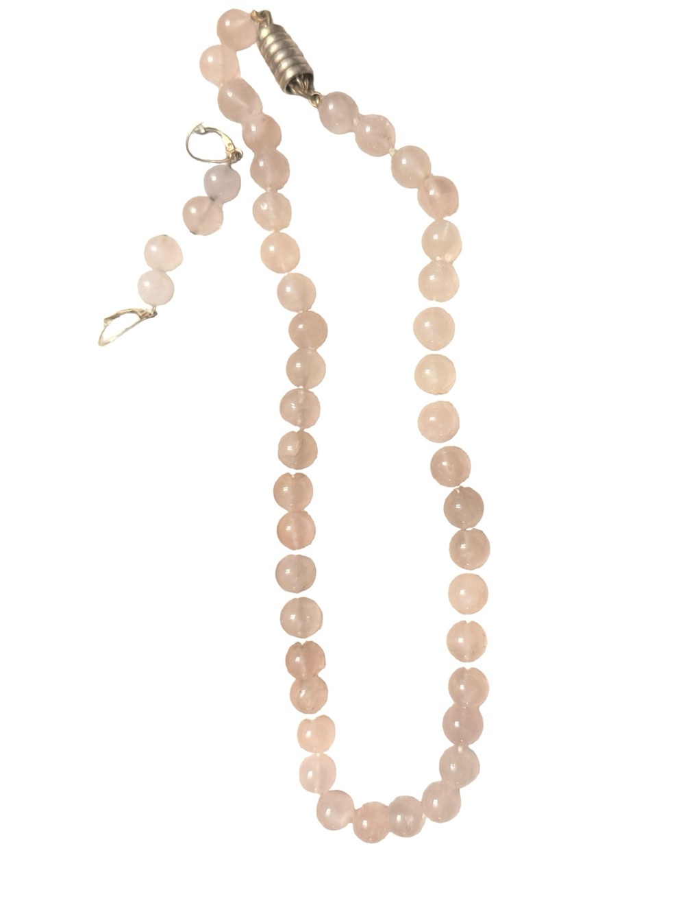 Vintage Hand-knotted Rose Quartz Beaded Necklace with matching earrings